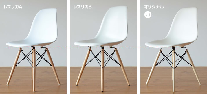 イームズシェルチェア オリジナルとレプリカ サイズ比較１