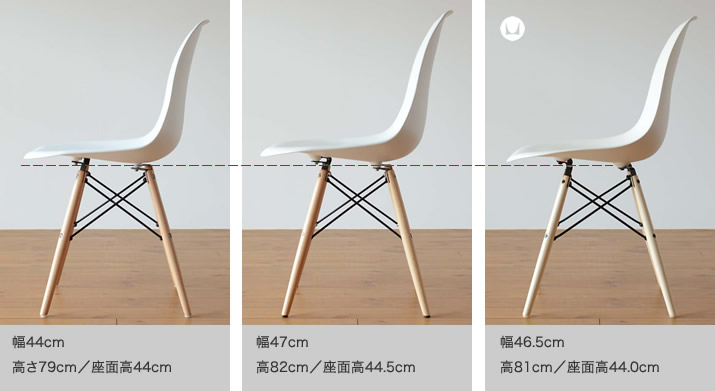 イームズシェルチェア オリジナルとレプリカ サイズ比較２