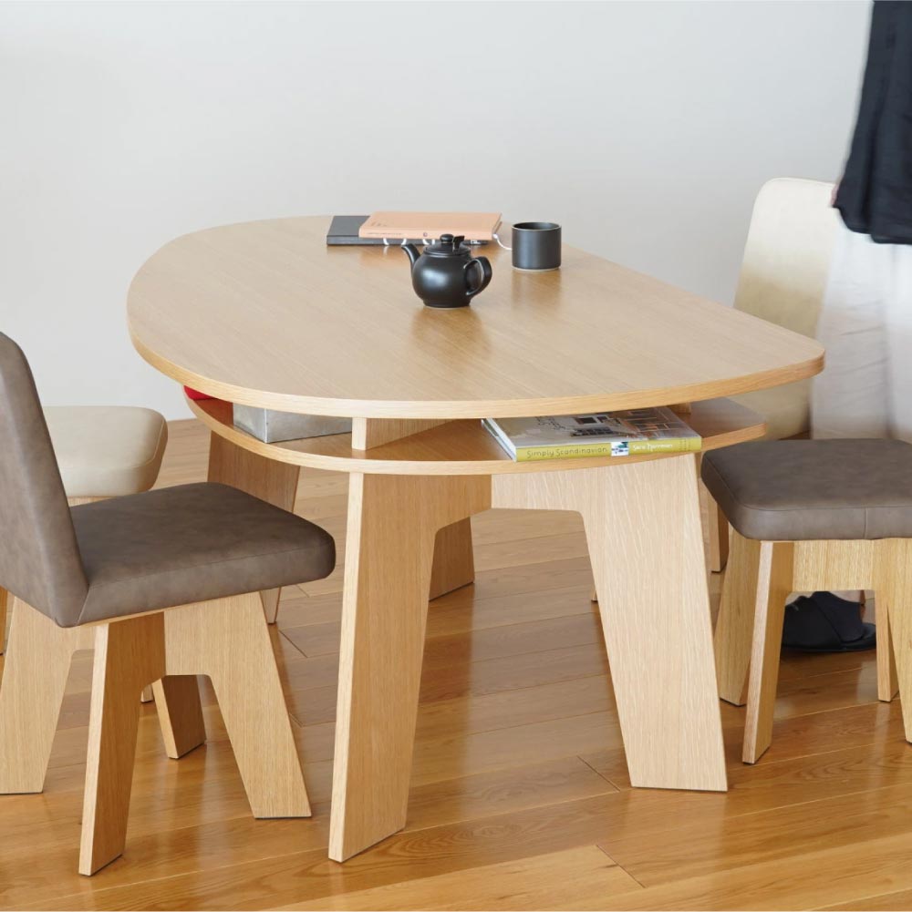 収納付き 変形ダイニングテーブル 150 SHUNO（シュノ） ホワイトオーク