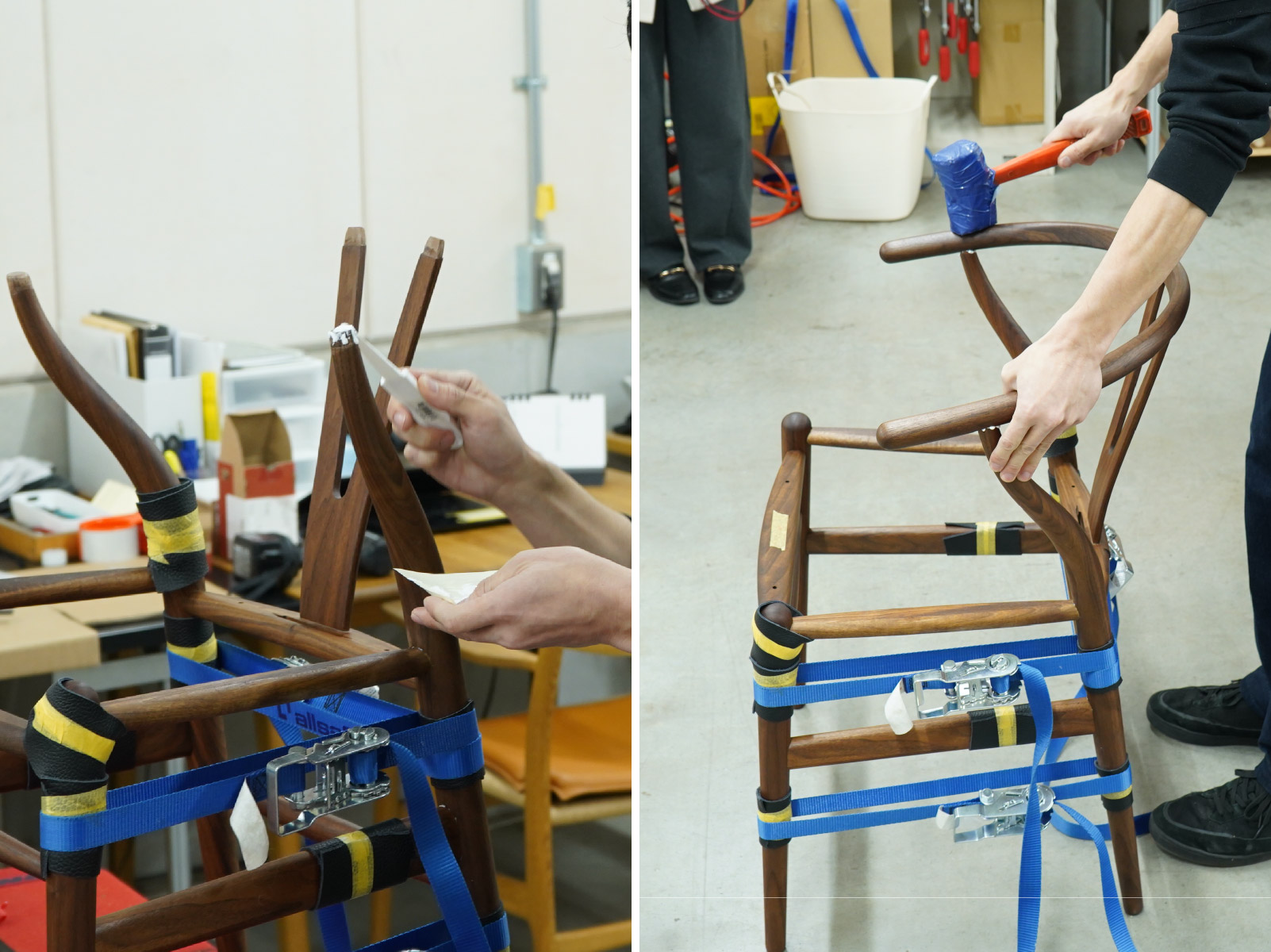 傷がつかないようにフレームを組み付け