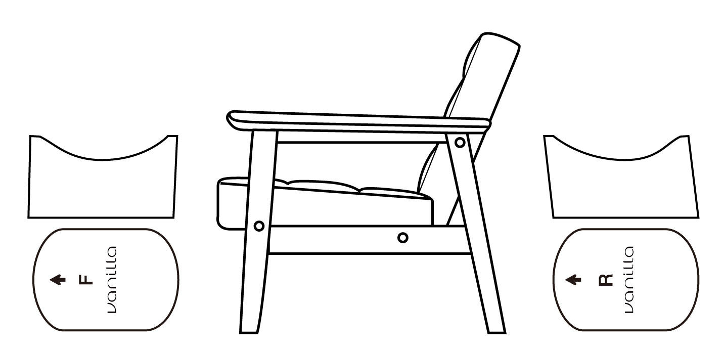 着座時前方へ矢印を向けてください。