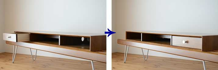 引出しは左右どちらでも使えます