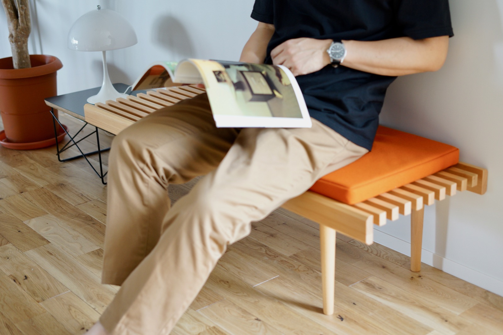 スラットベンチクッションを置けば快適