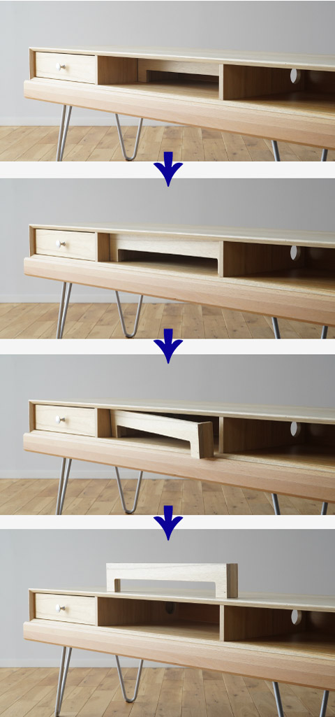 テレビ台ボックスの中の仕切りは可動式で取外しも可能