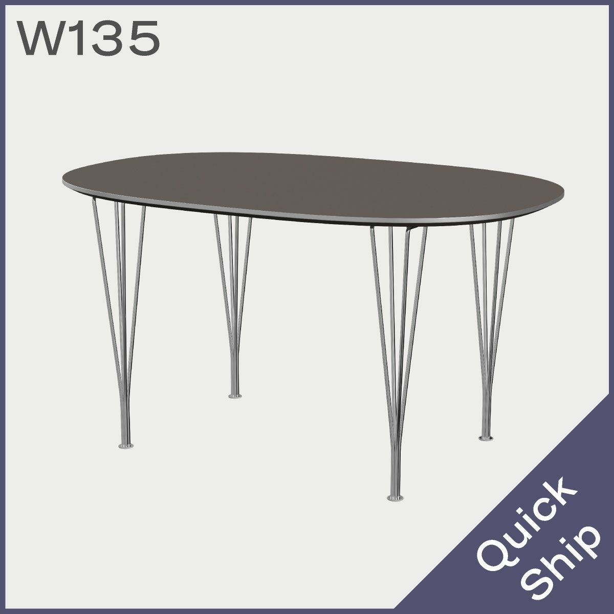 FRITZ HANSEN（フリッツ・ハンセン）SUPERELLIPSE（スーパー楕円テーブル）B611（ダイニングテーブル135×90cm）ラミネート / スパンレッグ グレー天板×クローム仕上げ