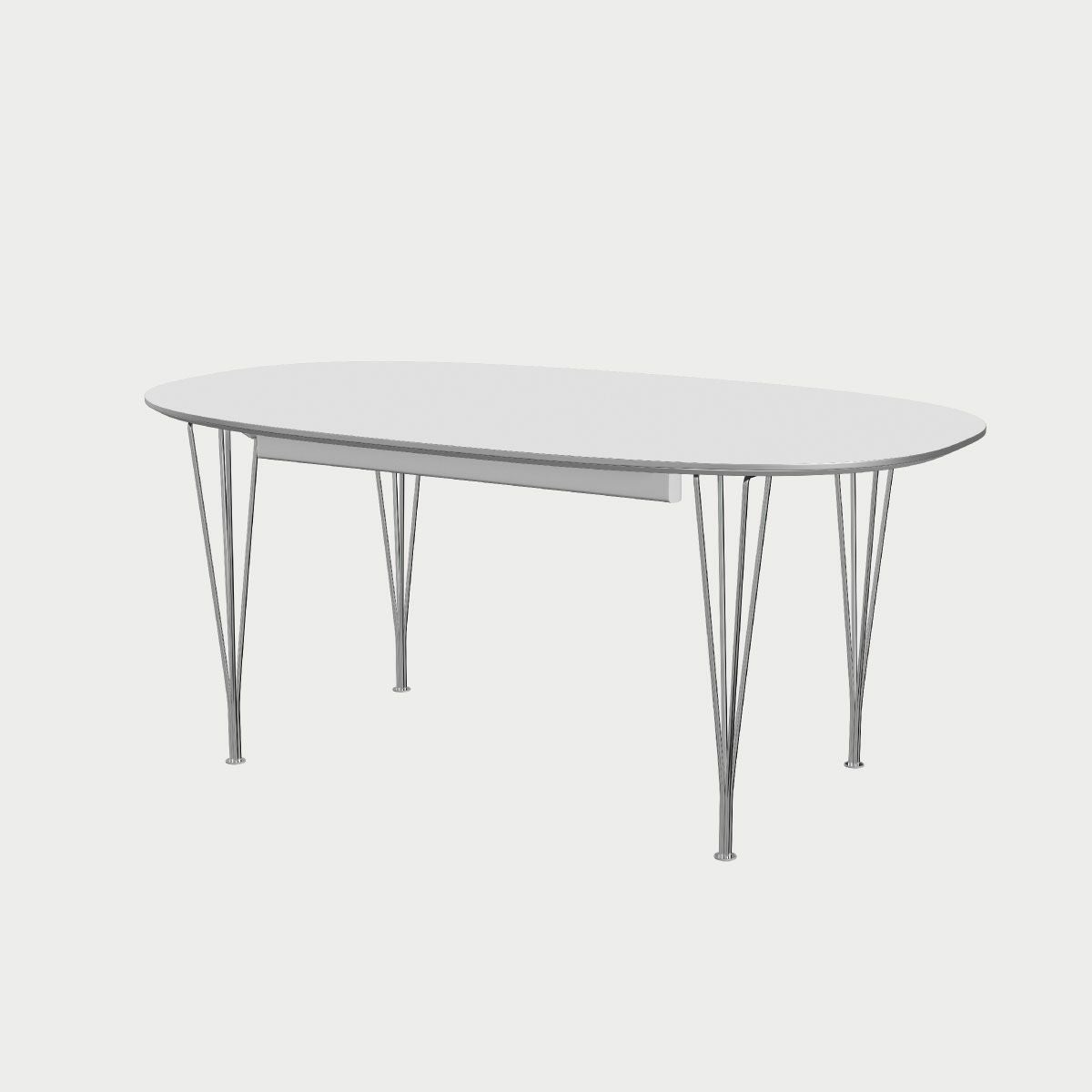 FRITZ HANSEN（フリッツ・ハンセン）SUPERELLIPSE（スーパー楕円テーブル延長式）B620（ダイニングテーブル170-270×100cm）ラミネート / スパンレッグ ホワイト天板×クローム仕上げ